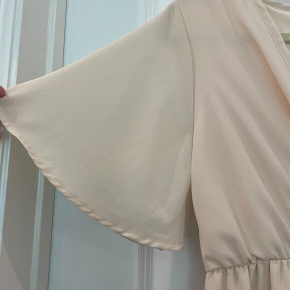 PinkBlush Beige Chiffon Bell Sleeve Maxi Dress Size Small - Picture 5 of 11